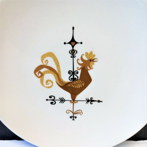 Set/10 Edwin Knowles Weather Vane Rooster 6.25" Bread Plate MCM Mid-Century - Picture 2 of 3